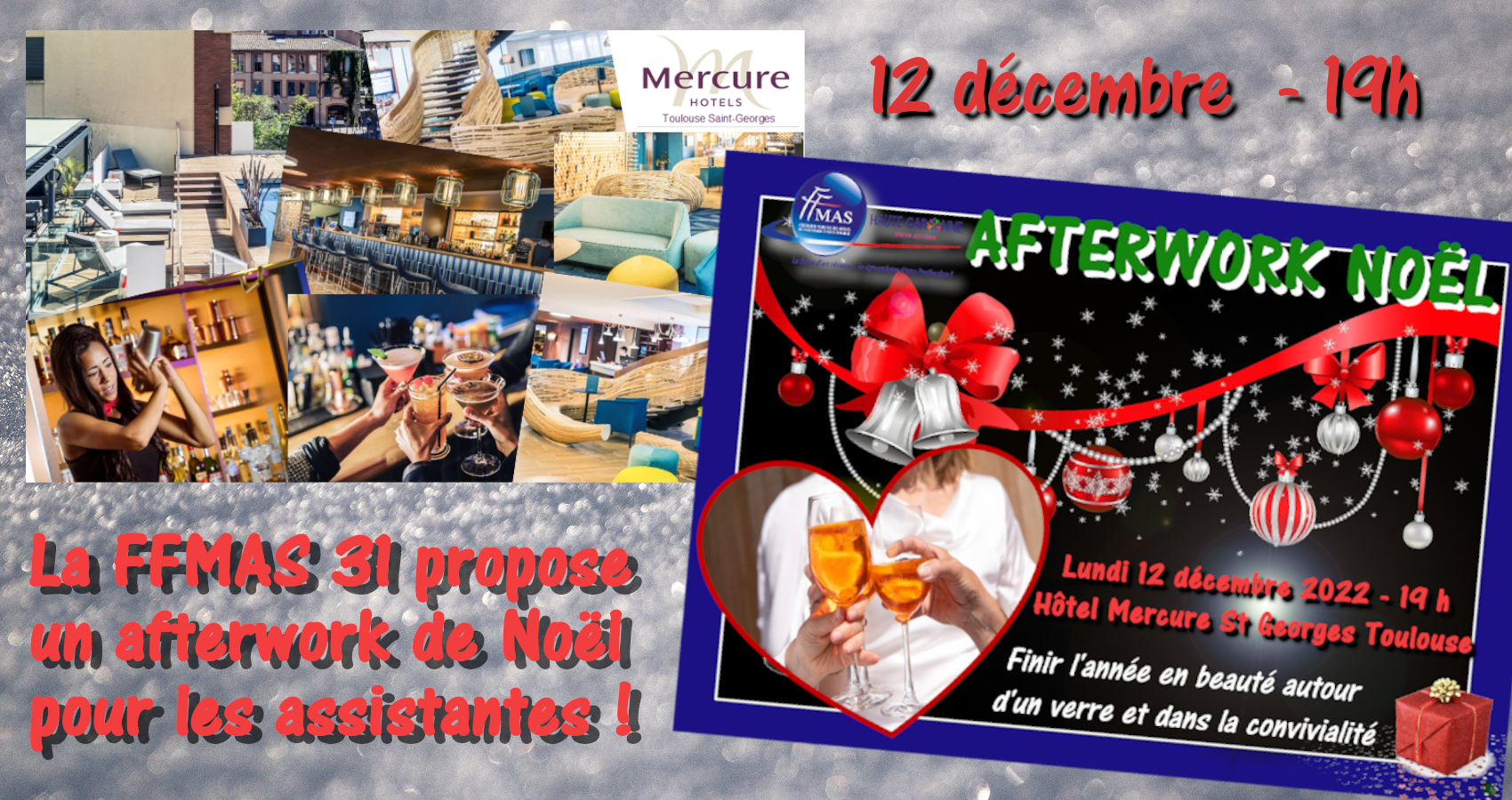 You are currently viewing Afterwork et cocktail de Noël pour les assistant(e)s de Toulouse – 12 décembre 2022 – 19 h