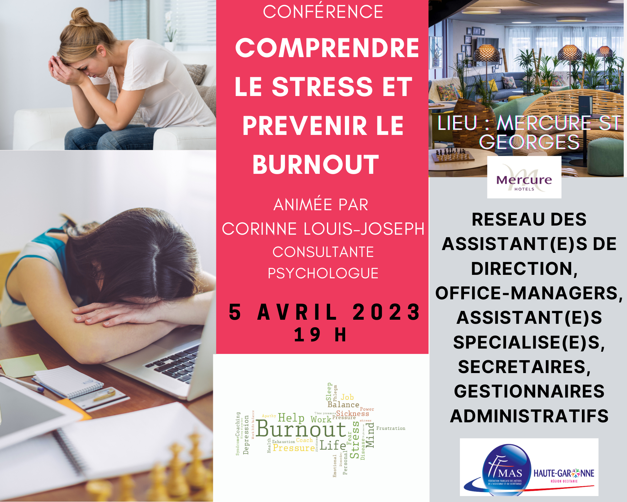 You are currently viewing Conférence : COMPRENDRE LE STRESS ET PREVENIR LE BURN-OUT – 05/04/2023 – 19 h – suivie d’un cocktail
